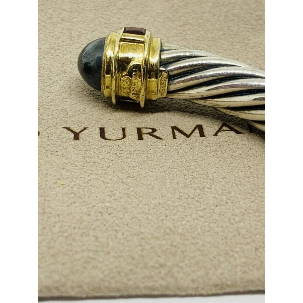 David Yurman 9.5mm Cable Hematite Pink Tourmaline L14K Gold Hinged  Bracelet 7” - Picture 3 of 9